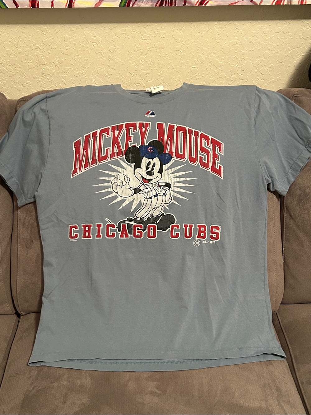 Majestic Light Blue Chicago Cubs Mickey Mouse Short-Sleeve Tee